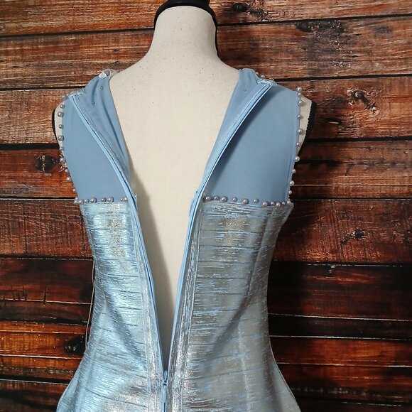 NWT Venus Bodycon Dress Size M Silver Blue Pearl Studded Stretch - Picture 6 of 12
